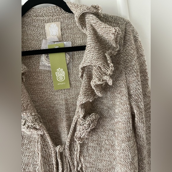 Amano Tan Lettuce Edge Knit Cardigan - Picture 2 of 9